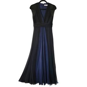 Heidi Weisel Navy Black Deep V Layered Silk Chiffon Gown GUC Formal Wedding 6